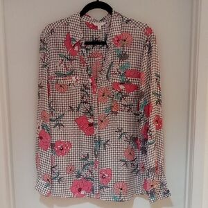 Candie's Pink, Cream & Black Floral Blouse Size XL